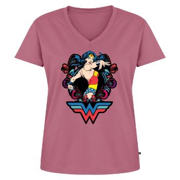 Wonder Woman Retro Look - Frauen Premium Bio T-Shirt mit V-Ausschnitt - Mauve - Vorne - AI Model Female 172 dark (172cm)
