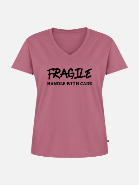 Fragile - Handle with care - Frauen Premium Bio T-Shirt mit V-Ausschnitt - Mauve