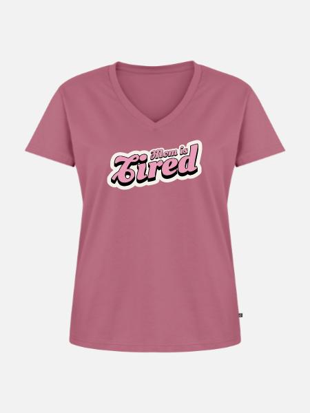 Mama ist müde, retro pink - Frauen Premium Bio T-Shirt mit V-Ausschnitt - Mauve