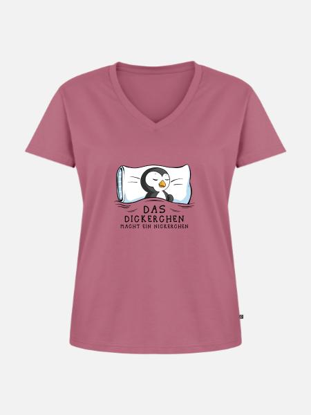 Dickerchen macht Nickerchen Pinguin - Frauen Premium Bio T-Shirt mit V-Ausschnitt - Mauve