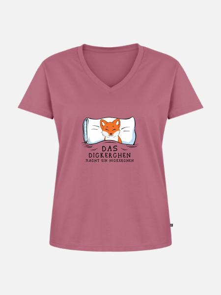 Dickerchen macht Nickerchen Fuchs - Frauen Premium Bio T-Shirt mit V-Ausschnitt - Mauve