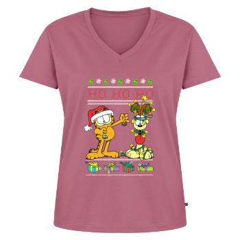 Garfield Und Odie Christmas Hohoho - Frauen Premium Bio T-Shirt mit V-Ausschnitt - Mauve - Vorne - AI Model Female 172 dark (172cm)