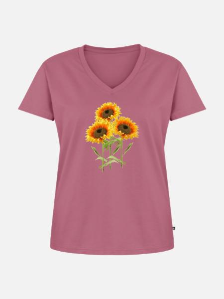 Drei Sonnenblumen - Frauen Premium Bio T-Shirt mit V-Ausschnitt - Mauve