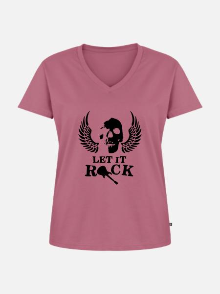 rock__roll_wing_skull_112013_c_1c - Frauen Premium Bio T-Shirt mit V-Ausschnitt - Mauve