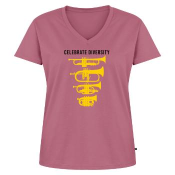 Celebrate diversity, lustiges Trompete Geschenk - Frauen Premium Bio T-Shirt mit V-Ausschnitt - Mauve - Vorne - AI Model Female 172 dark (172cm)