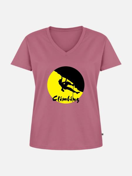 Klettern, Kletterer, Kletterin - Frauen Premium Bio T-Shirt mit V-Ausschnitt - Mauve