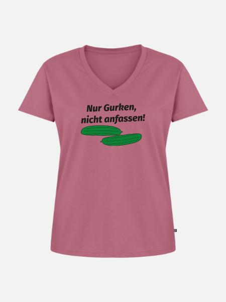 gucken nicht anfassen Gurke - Frauen Premium Bio T-Shirt mit V-Ausschnitt - Mauve