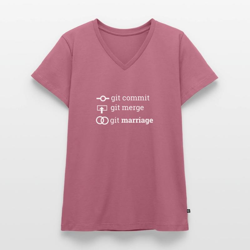 "git commit git merge git marriage" | Programmer Frauen Premium Bio T-Shirt mit V-Ausschnitt