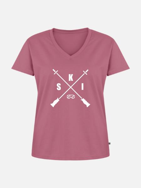 S K I (Ski-white) - Frauen Premium Bio T-Shirt mit V-Ausschnitt - Mauve