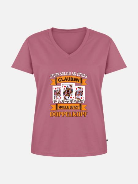 Doppelkopf Kartenspieler - Frauen Premium Bio T-Shirt mit V-Ausschnitt - Mauve