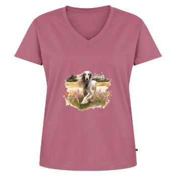 Afghanischer Windhund Cottagecore Hund Wildblume Jagd Männer - Frauen Premium Bio T-Shirt mit V-Ausschnitt - Mauve - Vorne - AI Model Female 172 dark (172cm)