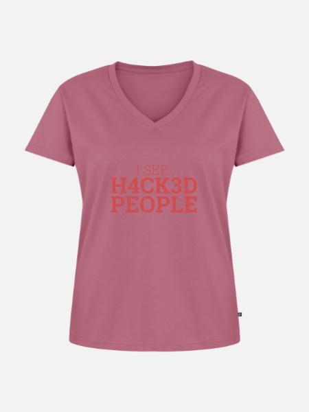 "I see Hacked People" | Hacker - Frauen Premium Bio T-Shirt mit V-Ausschnitt - Mauve