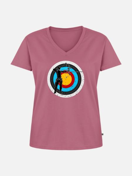 Bogenschütze vor Zielscheibe - Frauen Premium Bio T-Shirt mit V-Ausschnitt - Mauve