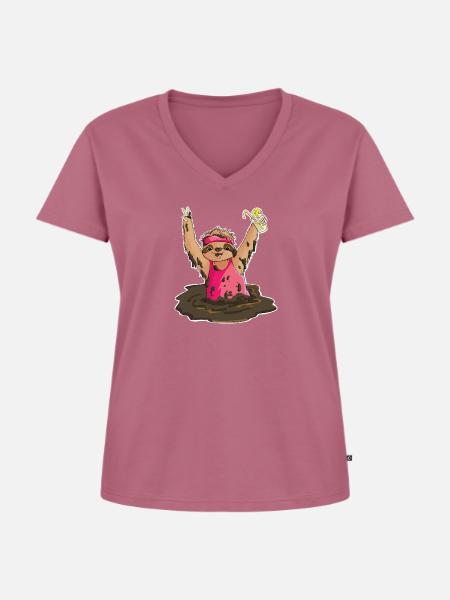Mud Run Faultier - Frauen Premium Bio T-Shirt mit V-Ausschnitt - Mauve