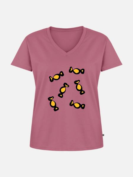 6 Bonbons - V2 - Frauen Premium Bio T-Shirt mit V-Ausschnitt - Mauve