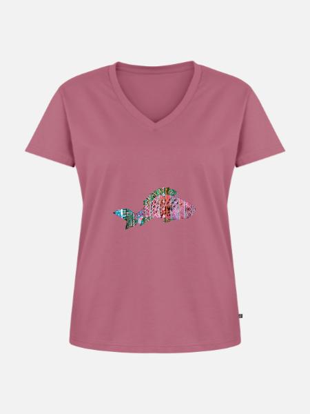 Karpfen, Fisch, Mosaik, Muster,rot - Frauen Premium Bio T-Shirt mit V-Ausschnitt - Mauve