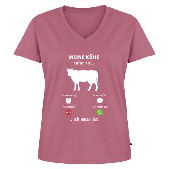 Meine Kühe rufen an - ich muss los - Spruch - Frauen Premium Bio T-Shirt mit V-Ausschnitt - Mauve - Vorne - AI Model Female 172 dark (172cm)
