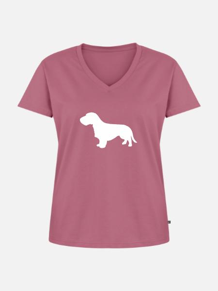 Rauhaardackel Silhouette - Frauen Premium Bio T-Shirt mit V-Ausschnitt - Mauve