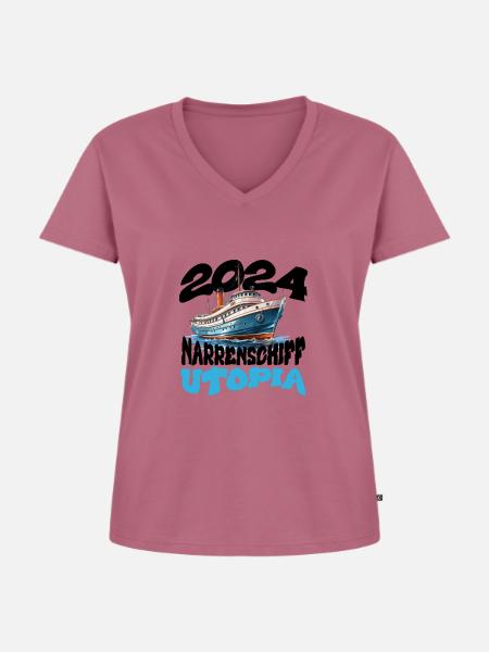 Narrenschiff Utopia, Franz Josef Strauß - Frauen Premium Bio T-Shirt mit V-Ausschnitt - Mauve