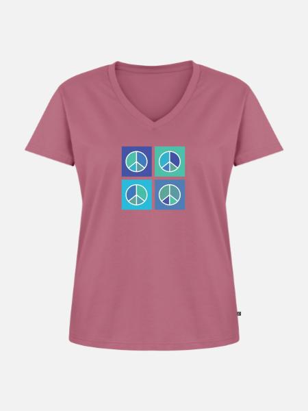 Peacezeichen Blau - Frauen Premium Bio T-Shirt mit V-Ausschnitt - Mauve