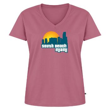 South Beach Miami [GTA:VC] - T-shirt encolure en V Premium bio Femme - mauve - Devant - AI Model Female 172 dark (172cm)