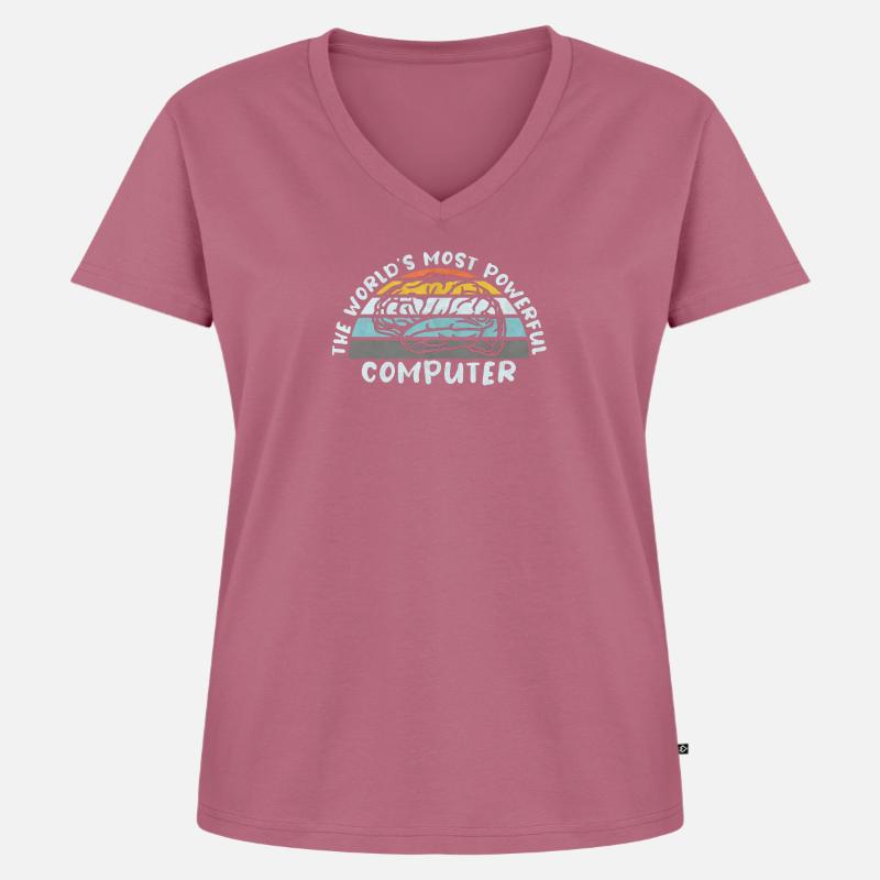COMPUTER BRAIN LINUX SUPERBRAIN GEEK VINTAGE TECH - Women's Premium Organic V-neck T-shirt - mauve
