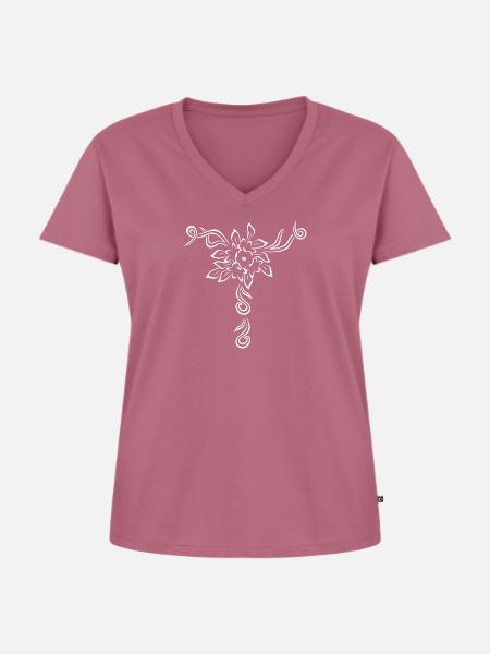 Blumen Design Weiß - Frauen Premium Bio T-Shirt mit V-Ausschnitt - Mauve