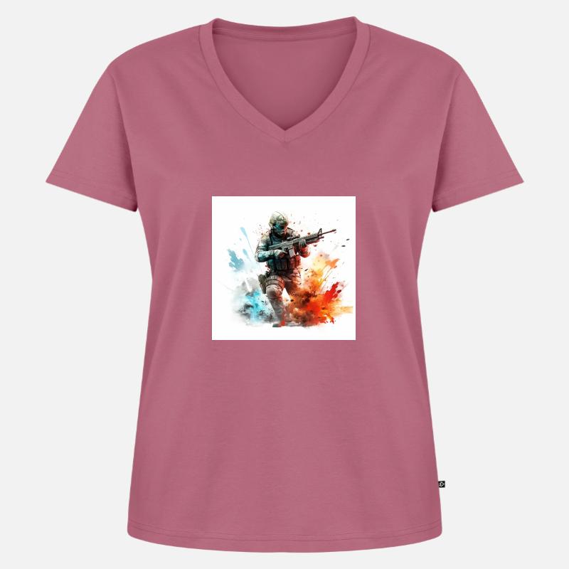 Gaming Art CoD BF 2042 BF4 BF3 BF2 - Women's Premium Organic V-neck T-shirt - mauve