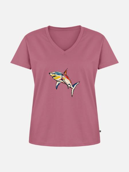 Hai-Linien-Malerei - Frauen Premium Bio T-Shirt mit V-Ausschnitt - Mauve