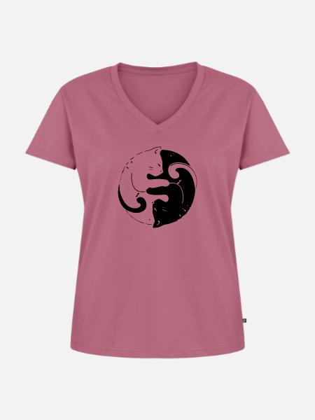 Katze Katzen Jing Jang - Frauen Premium Bio T-Shirt mit V-Ausschnitt - Mauve