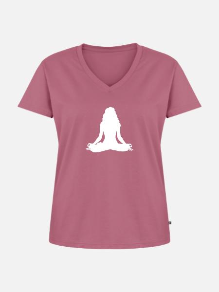 YOGA Frau Lotussitz - Frauen Premium Bio T-Shirt mit V-Ausschnitt - Mauve
