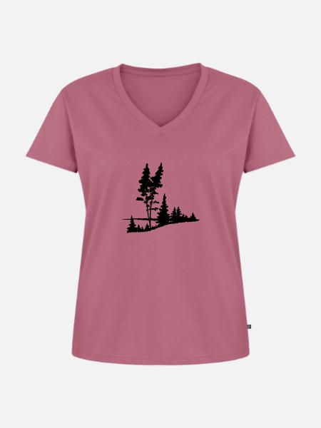 Der Wald am See - Frauen Premium Bio T-Shirt mit V-Ausschnitt - Mauve