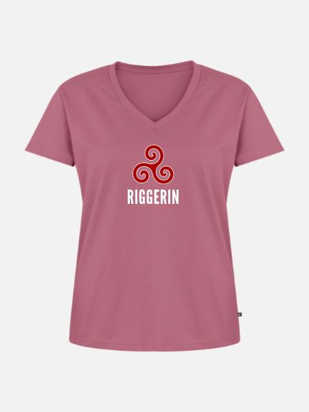 „Riggerin“ – dunkle Textilien - Frauen Premium Bio T-Shirt mit V-Ausschnitt - Mauve