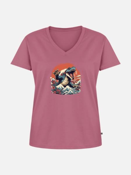 Crockzilla - Frauen Premium Bio T-Shirt mit V-Ausschnitt - Mauve