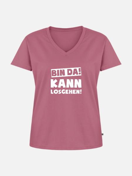 Bin da! Kann losgehen! - Frauen Premium Bio T-Shirt mit V-Ausschnitt - Mauve