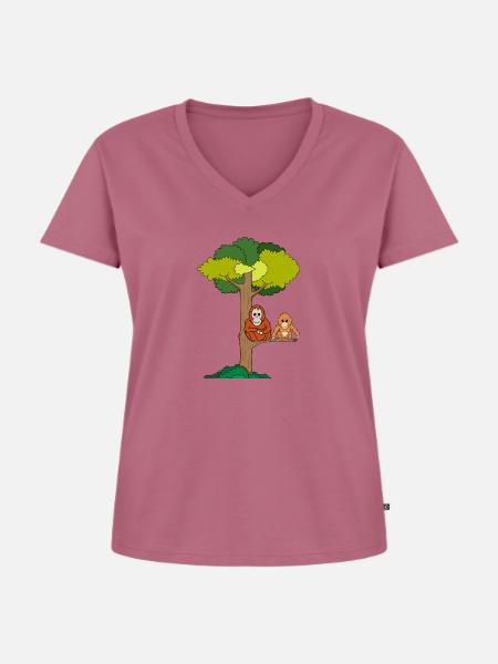 Orang-Utans sitzen in Baum - Frauen Premium Bio T-Shirt mit V-Ausschnitt - Mauve