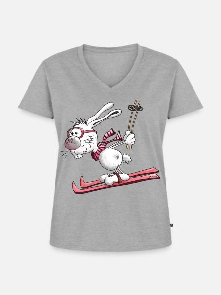 Hase auf der Piste - Frauen Premium Bio T-Shirt mit V-Ausschnitt - Grau meliert