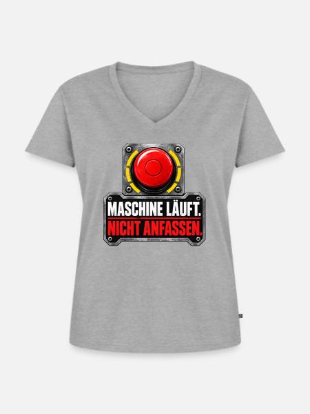 Maschine läuft nicht anfassen - Frauen Premium Bio T-Shirt mit V-Ausschnitt - Grau meliert