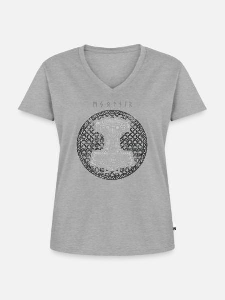 Mjolnir - Frauen Premium Bio T-Shirt mit V-Ausschnitt - Grau meliert