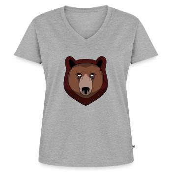 Bärenkopf Design - Frauen Premium Bio T-Shirt mit V-Ausschnitt - Grau meliert - Vorne - AI Model Female 172 dark (172cm)