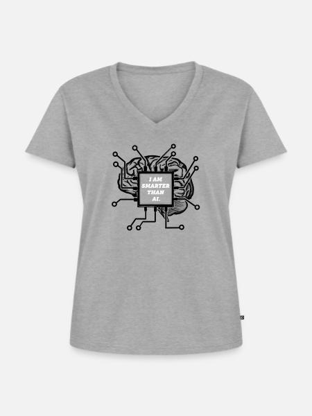 I Am Smarter Than AI - Frauen Premium Bio T-Shirt mit V-Ausschnitt - Grau meliert