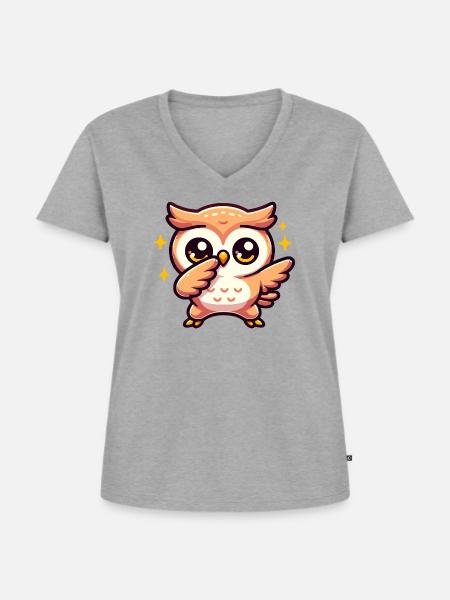 Dabbing Cartoon Eule - Frauen Premium Bio T-Shirt mit V-Ausschnitt - Grau meliert