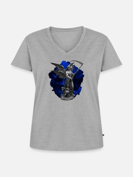 Himmlische Wächterin mit Sichel - Frauen Premium Bio T-Shirt mit V-Ausschnitt - Grau meliert