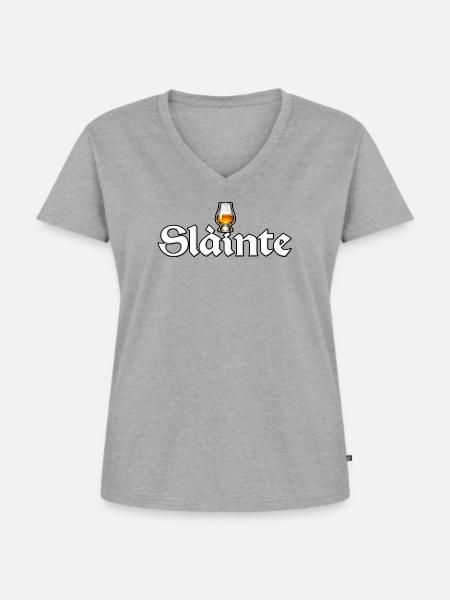Sláinte Bierglas Design - Frauen Premium Bio T-Shirt mit V-Ausschnitt - Grau meliert