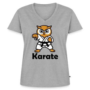 Karate Owl - Women's Premium Organic V-neck T-shirt - heather grey - Front - AI Model Female 172 dark (172cm)