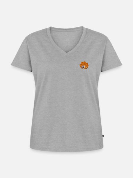 Pumuckl Stickdesign - Frauen Premium Bio T-Shirt mit V-Ausschnitt - Grau meliert