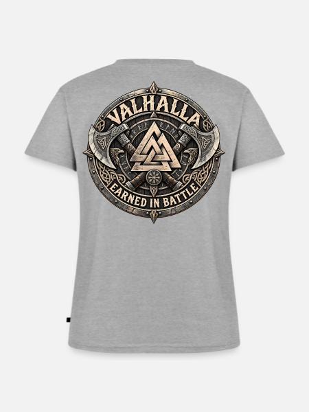 Valhalla Valknut Wikinger Emblem – Noventra - Frauen Premium Bio T-Shirt mit V-Ausschnitt - Grau meliert