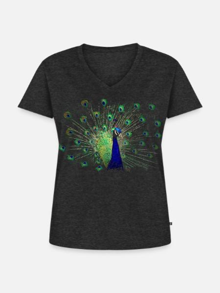 Pfau - Frauen Premium Bio T-Shirt mit V-Ausschnitt - Anthrazit meliert