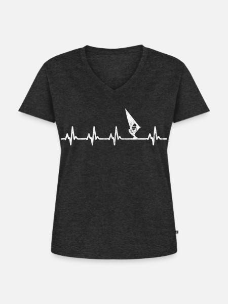 Windsurfen Windsurf - Frauen Premium Bio T-Shirt mit V-Ausschnitt - Anthrazit meliert