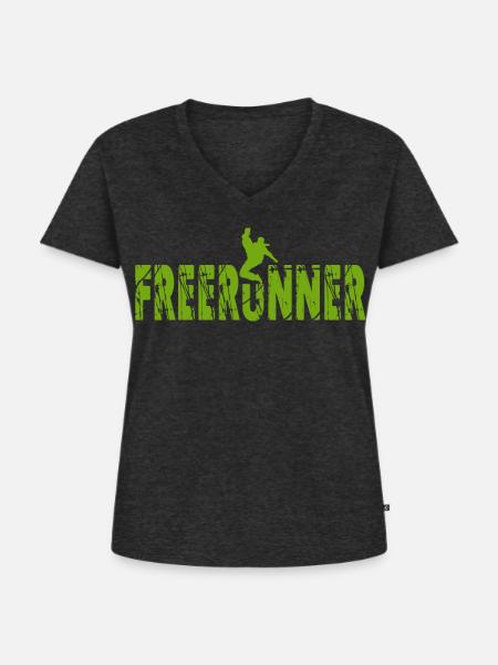 Parkour Free Run Athlet - Frauen Premium Bio T-Shirt mit V-Ausschnitt - Anthrazit meliert